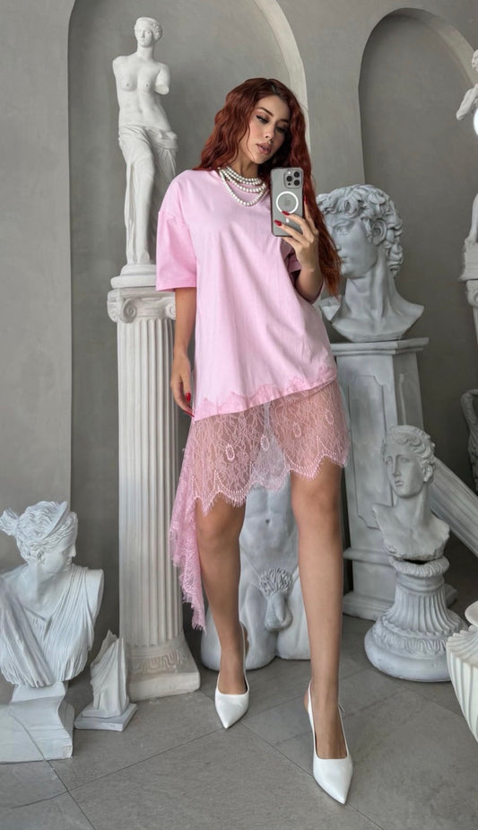 TSHIRT DRESS ASIMÉTRICO ROSA