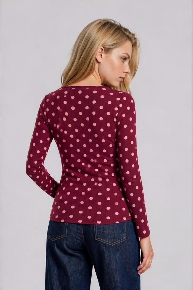 BLUSA ALGODÓN LUNARES VINO