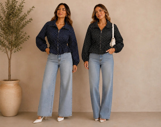 CHAMARRA JARETA PEPLUM LUNARES