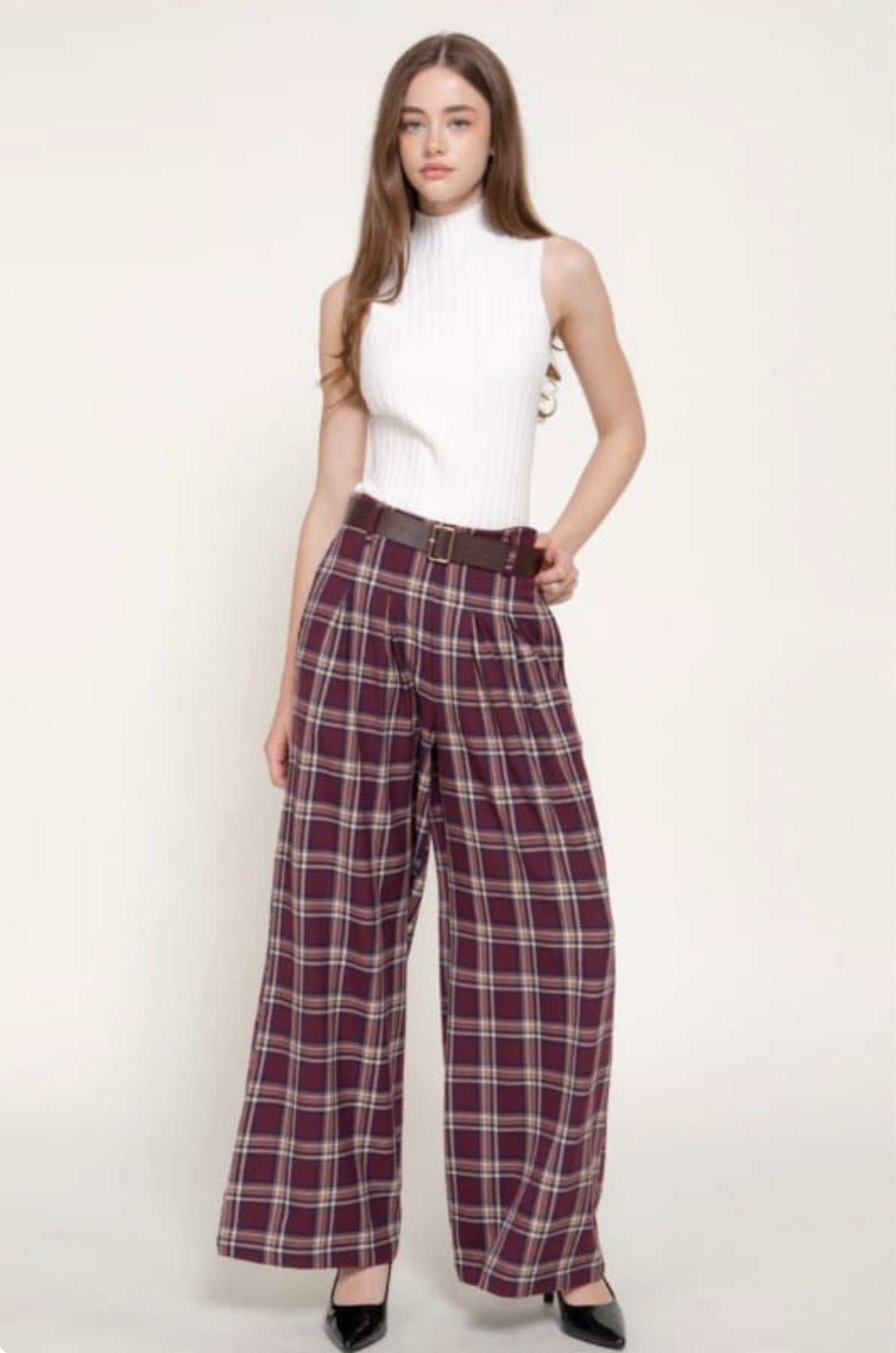 PANTALÓN CUADROS VINO