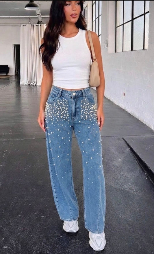 JEANS BARREL PERLAS