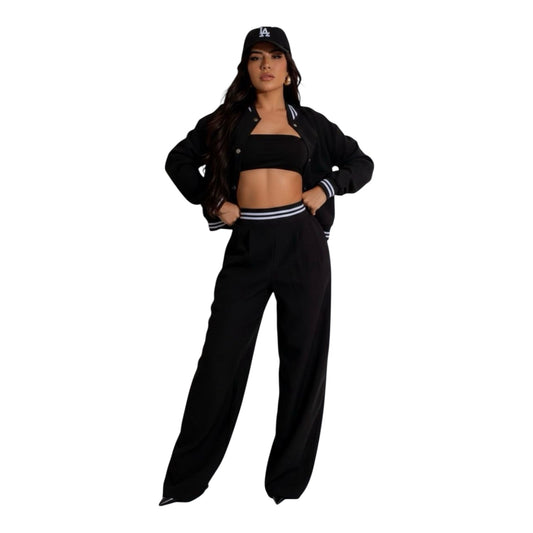 SET PANTALÓN Y CHAMARRA BOMBER NEGRO