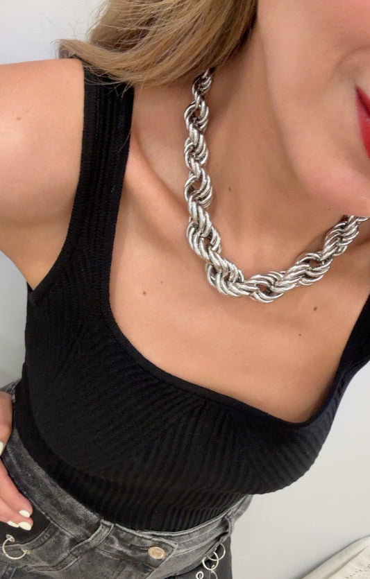 BODY CUELLO CUADRADO PUNTO ACANALADO NEGRO