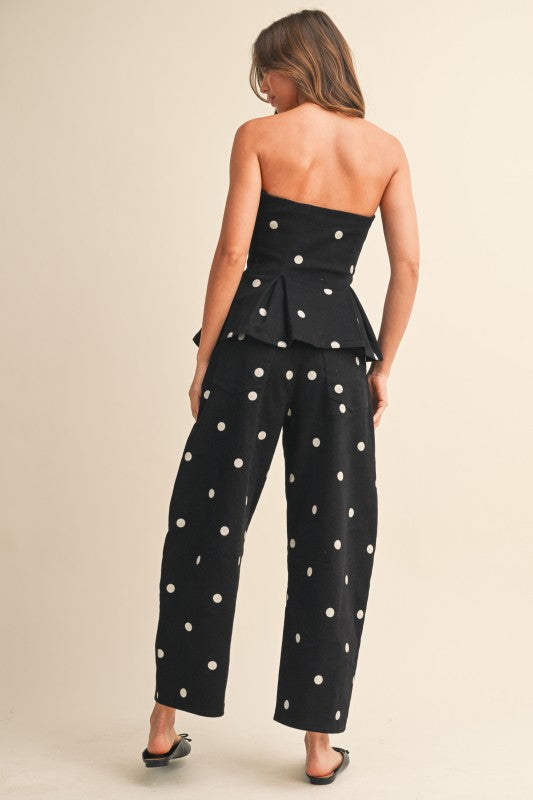 POLKADOTS SET CON TOP STRAPLESS Y PANTALÓN BARREL