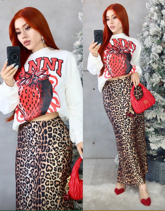 FALDA MIDI LEOPARDO