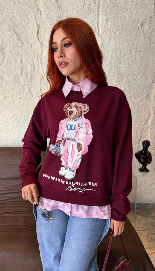 HODDIE POLO CON CUELLO BURGUNDY