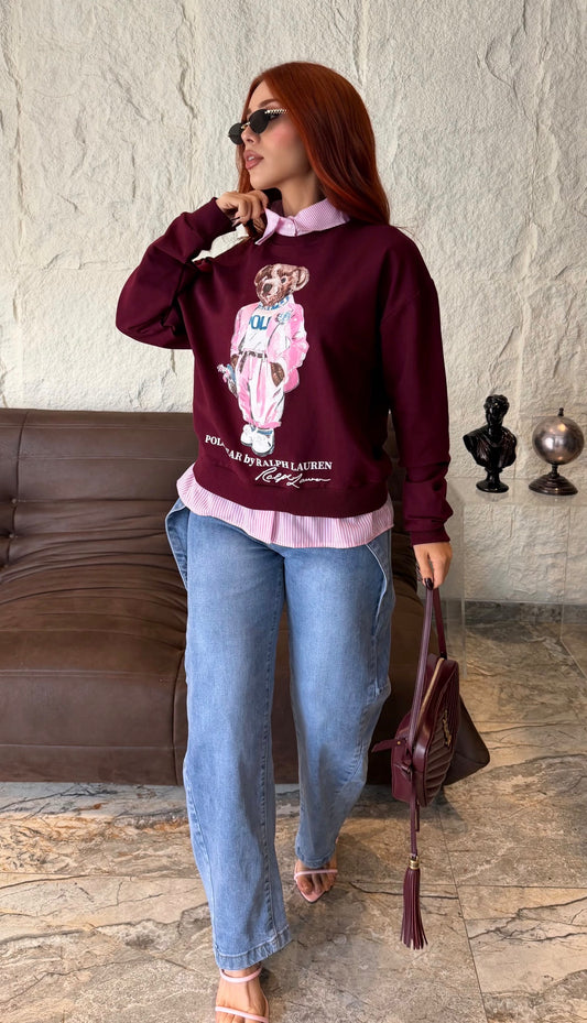 HODDIE POLO CON CUELLO BURGUNDY