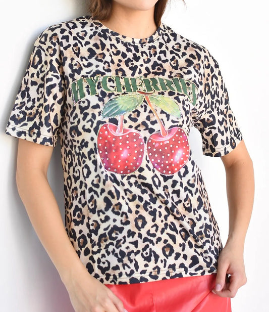 T-SHIRT MY CHERRIES LEOPARDO BRILLOS