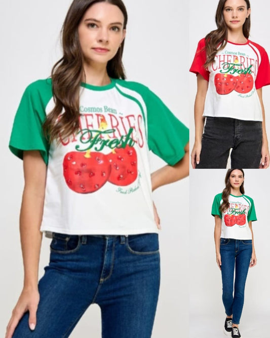 TSHIRT CHERRIES VERDE