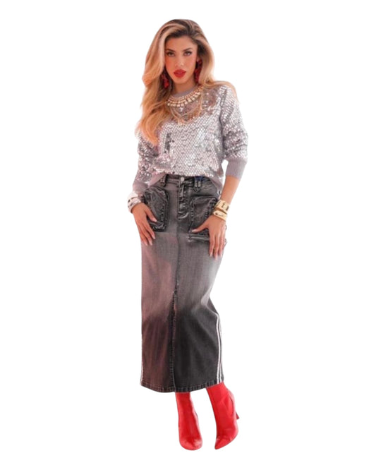 FALDA DENIM GRIS
